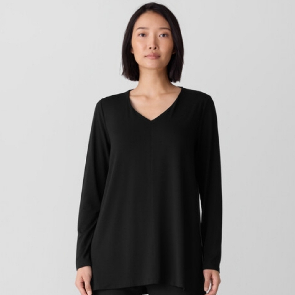 Eileen Fisher Womens Black Tunic Top. Sz L Casual Minimalist